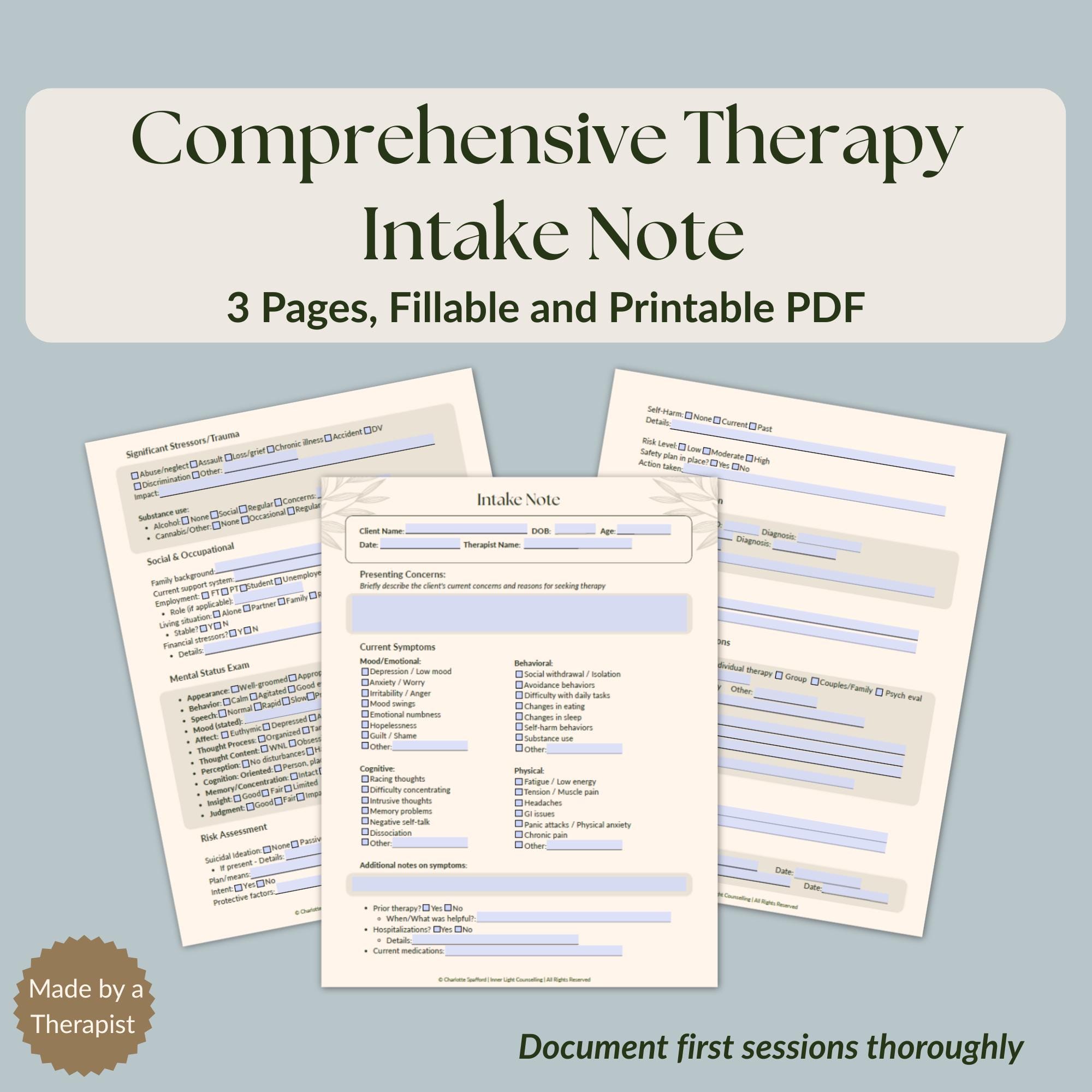 Therapy Intake Assessment Form | First Session Clinical Evaluation ...