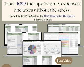 Pakiet podatkowy dla terapeutów w formacie 1099 | Śledzenie podziału dochodów (wersja cyfrowa do pobrania)