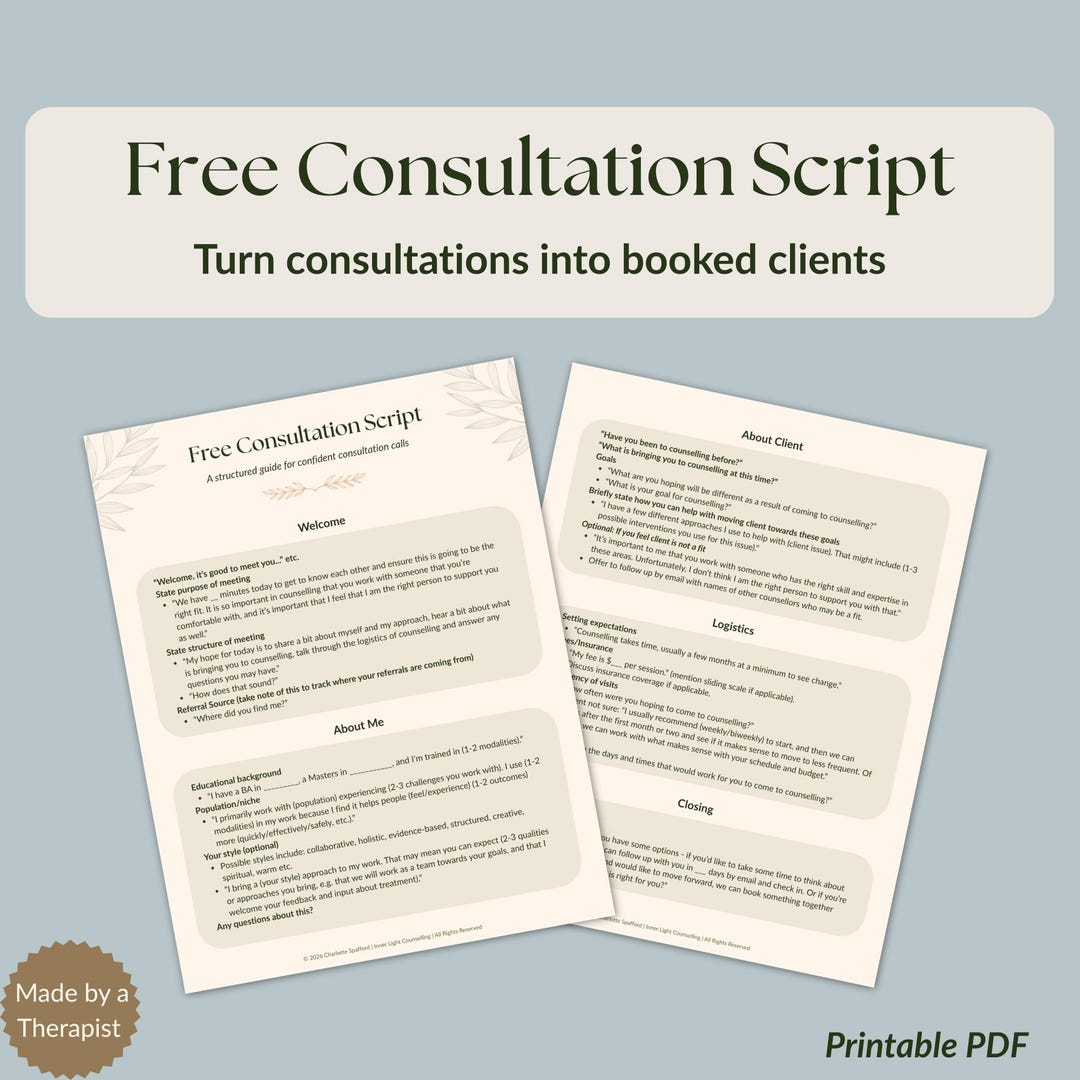 Therapist Free Consultation Script | Client Enrollment & Conversion ...