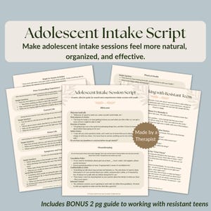 Teen Therapy Intake Questions & Session Script | Adolescent and Youth Counselling Intake Template