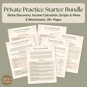 Therapist Private Practice Starter Kit | 8 Fillable & Printable Worksheets | Marketing, Documentation, Scripts