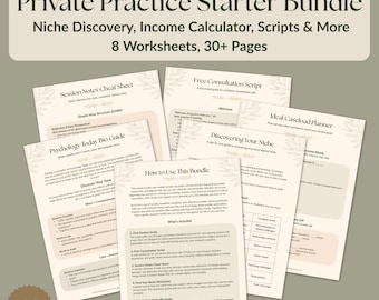 Therapist Private Practice Starter Kit | 8 Fillable & Printable Worksheets | Marketing, Documentation, Scripts