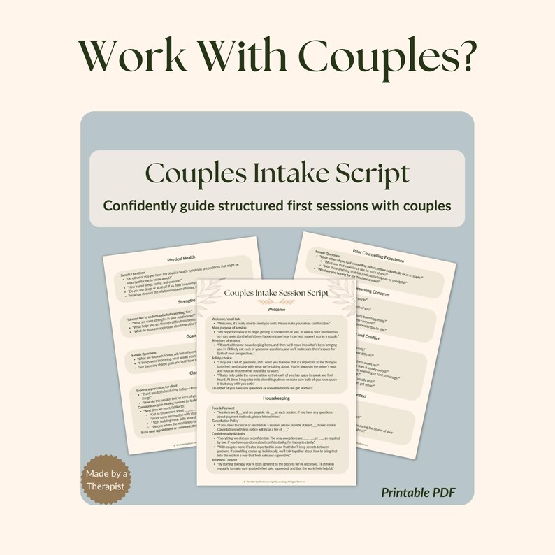 Intake Session Script for Therapists | First Session Template | Private ...