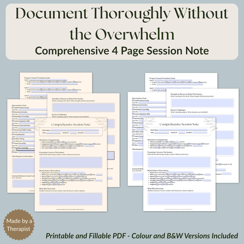 Fillable Comprehensive Therapy Progress Note Template | Session ...