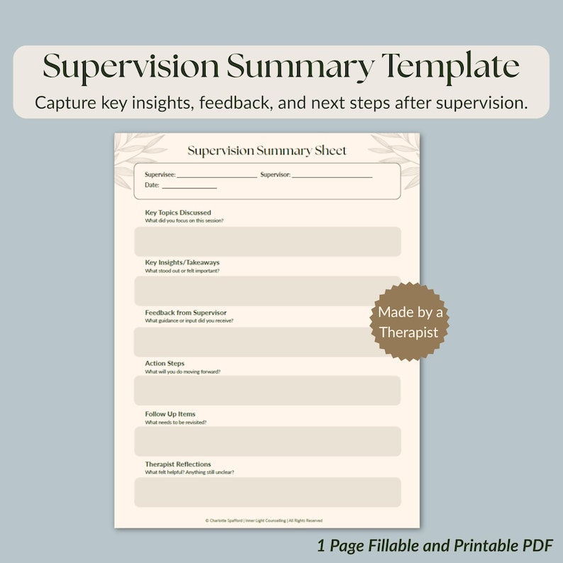 Supervision Notes Template for Therapists | Supervision Summary Sheet ...