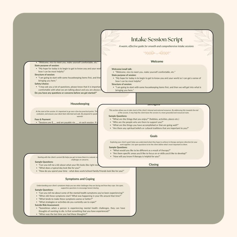 Intake Session Script for Therapists | First Session Template | Private ...