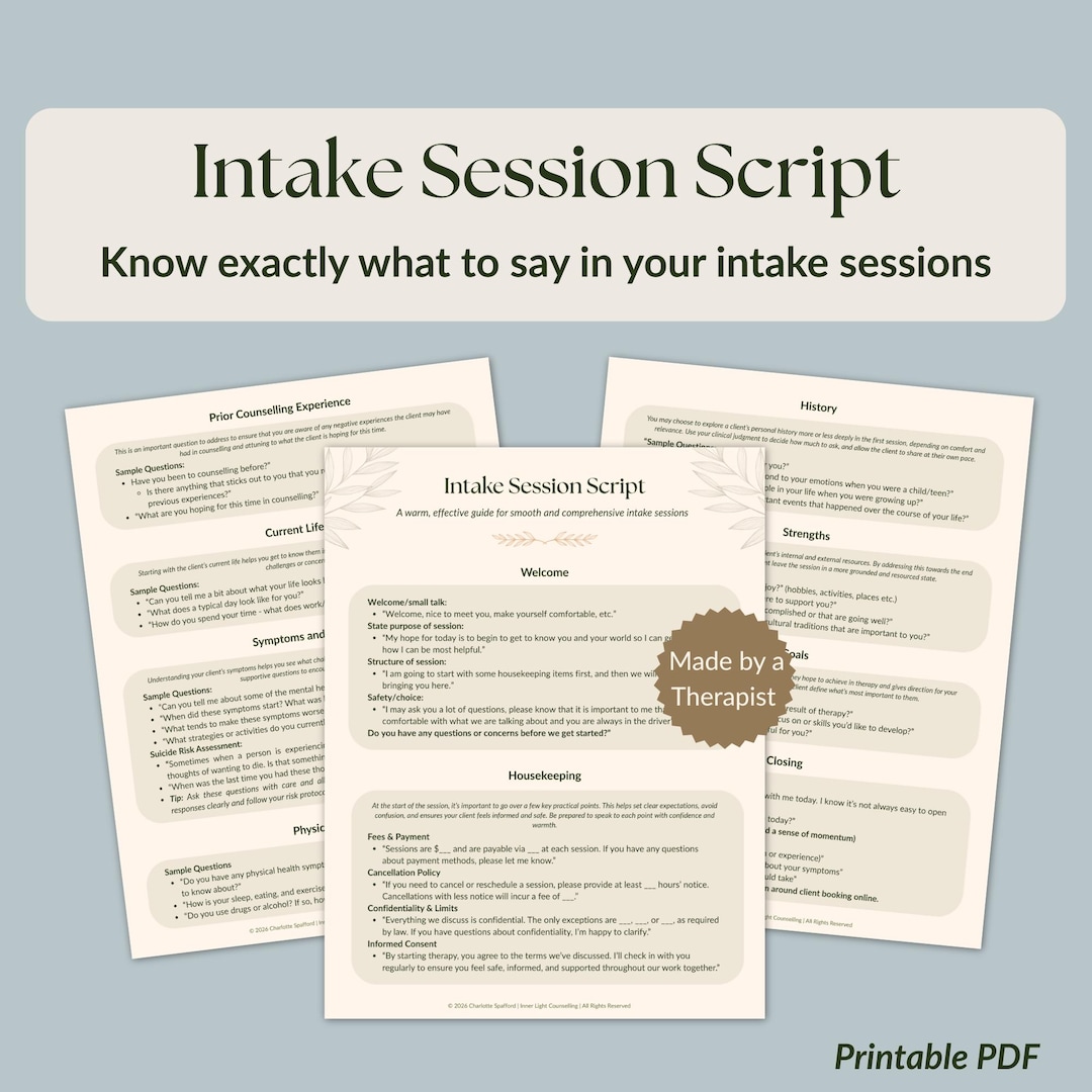 Scripting Session Intake Session Script for Therapists | First Session Template | Private ...