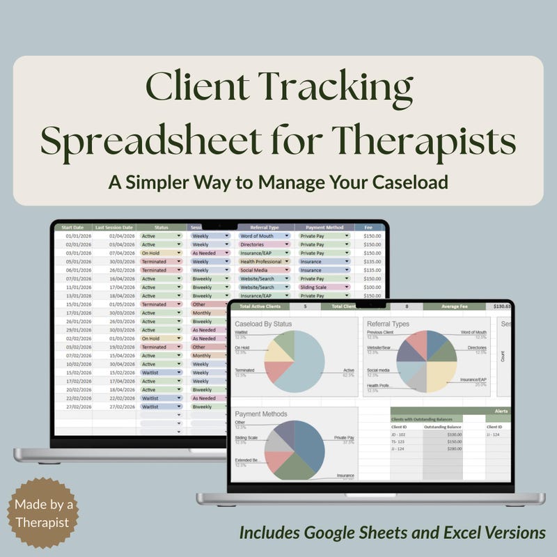 Therapist Client Tracker Excel - Etsy