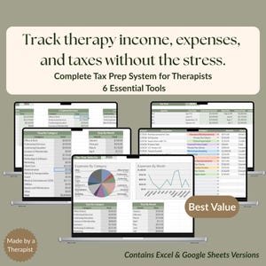 Therapist Tax Bundle | Income, Expense & Mileage Trackers | Quarterly Tax Planner | Private Practice Finance System