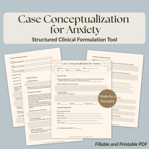 Anxiety Case Conceptualization Template | CBT Formulation Worksheet | Treatment Planning Tool for Therapists PDF