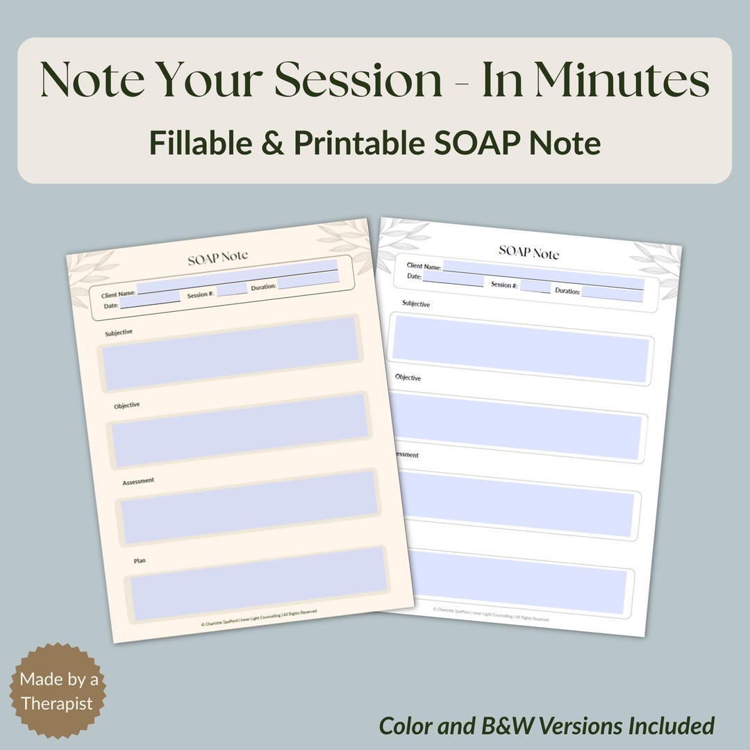 Fillable SOAP Note for Therapists | Private Practice Session ...