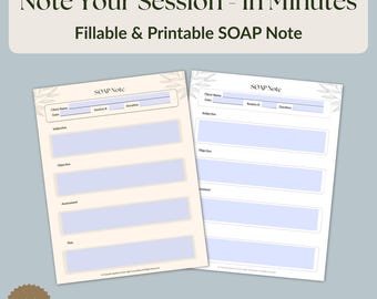 Wypełnialna notatka SOAP dla terapeutów | Dokumentacja sesji praktyki prywatnej | Notatka o postępach klinicznych w formacie PDF