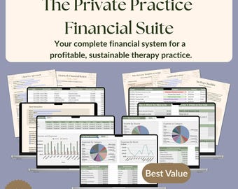 Pakiet finansowy dla terapeutów prywatnych | Miesięczny rejestr budżetu, arkusze kalkulacyjne dochodów i wydatków | Arkusze/Excel