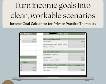 Therapist Income Goal Calculator | Private Practice Excel Spreadsheet (Digital Download)
