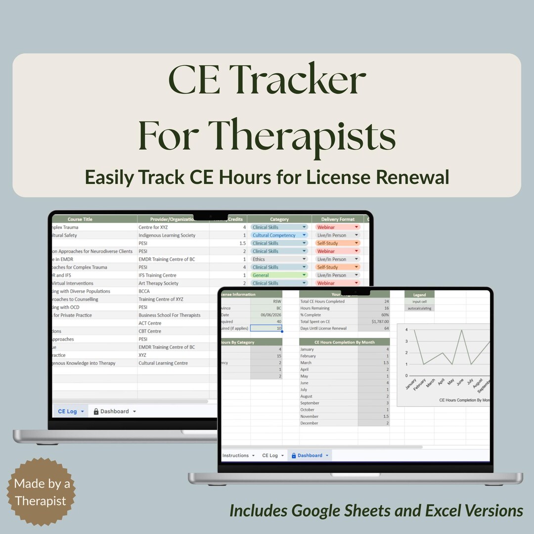 CE Tracker for Therapists | Continuing Education Hours Log | License ...