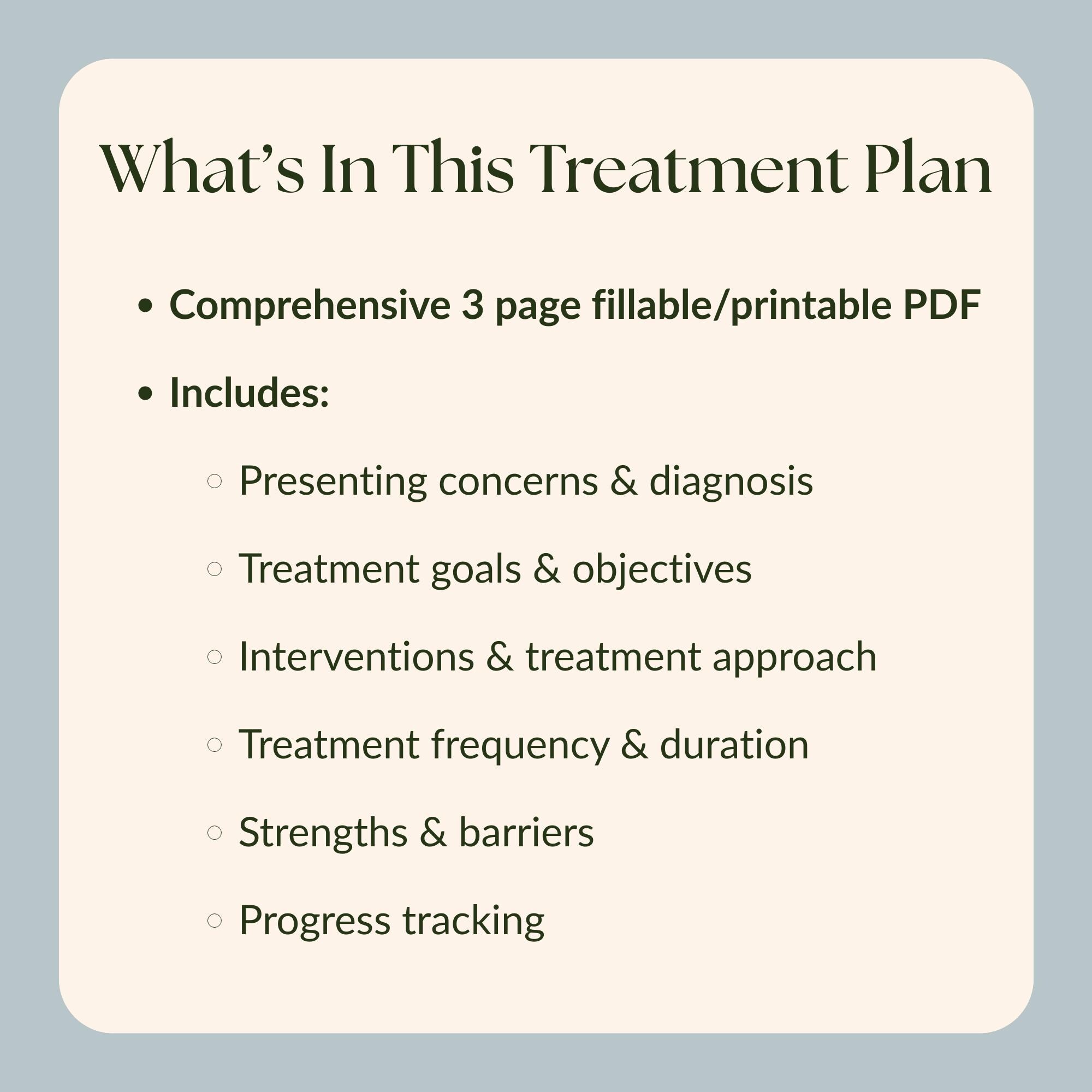Treatment Plan Template for Therapists | Fillable PDF | Counseling ...