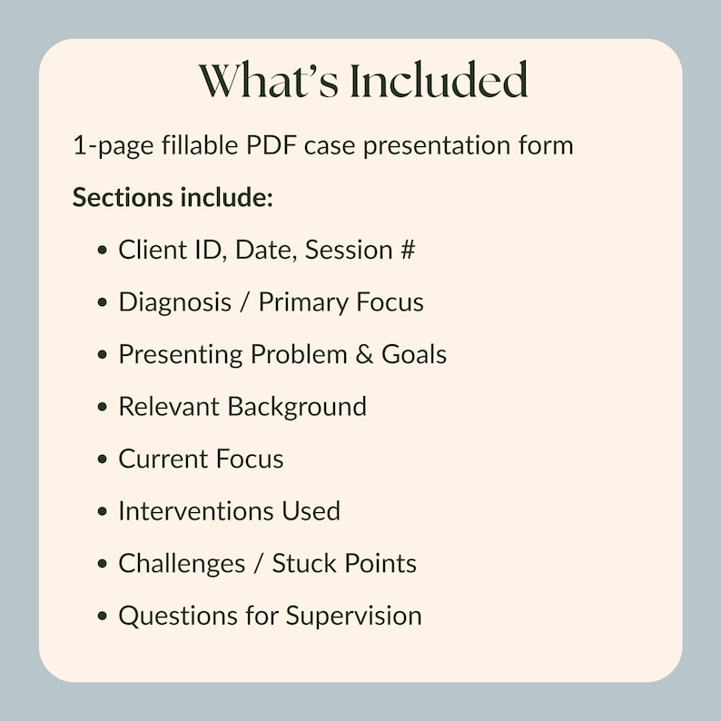 Case Presentation Template for Therapists | Supervision Prep Form ...