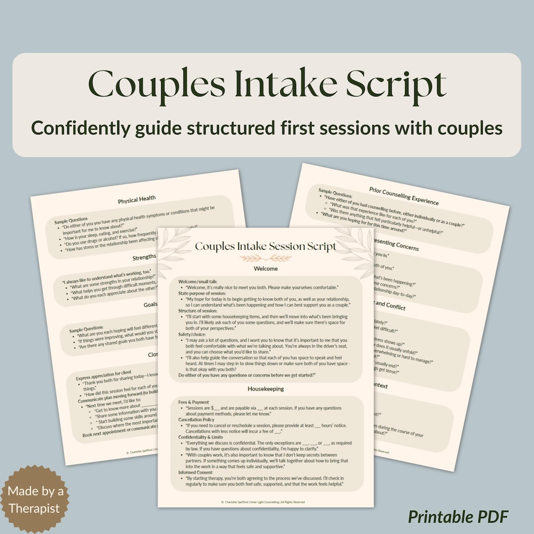 Couples Therapy Intake Script for Therapists | First Session Guide ...