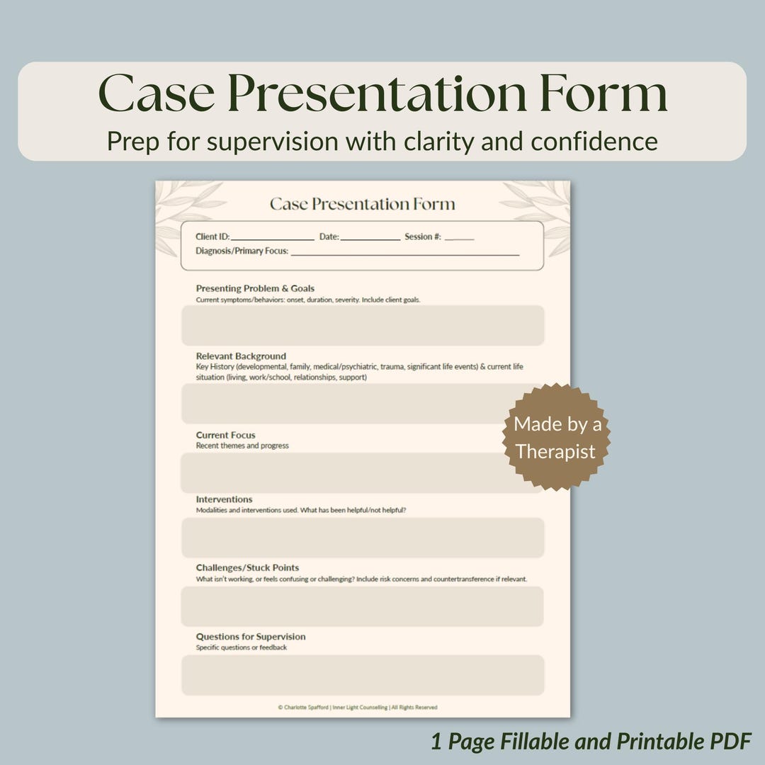 Case Presentation Template for Therapists | Supervision Prep Form ...
