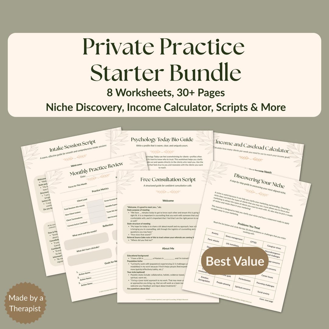 Therapist Private Practice Starter Kit | 8 Fillable & Printable ...