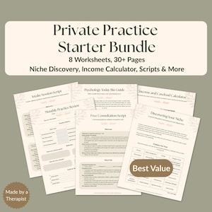 Therapist Private Practice Starter Kit | 8 Fillable & Printable Worksheets | Marketing, Documentation, Scripts