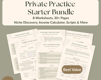 Therapist Private Practice Starter Kit | 8 Fillable & Printable Worksheets | Marketing, Documentation, Scripts