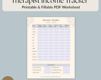 Therapeut Income Tracker | Privatpraxis-Einkommens-Rechner | Tabelle der monatlichen und Jahreseinnahmen