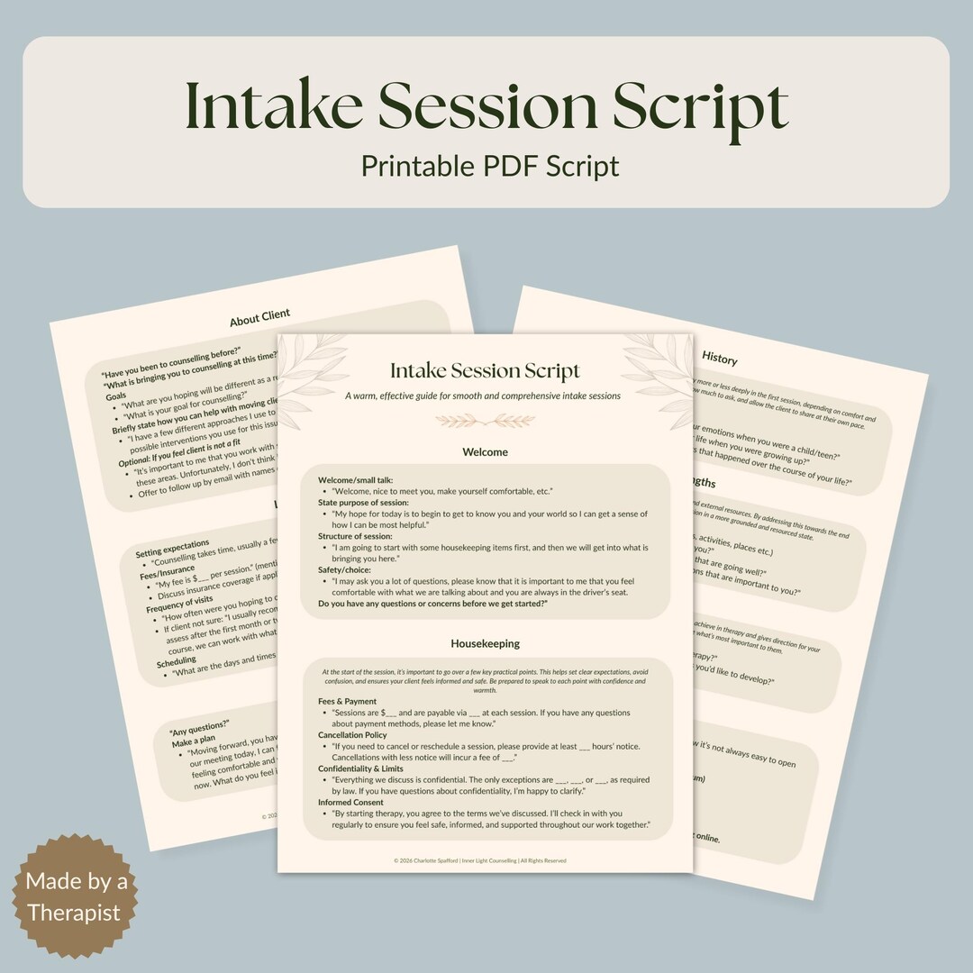 Intake Session Script for Therapists | First Session Template - Etsy