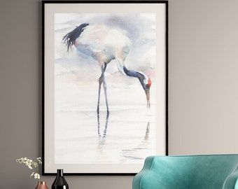 Sandhill Crane Print, Canvas, Poster, Watercolor, Art, Wall Art, Bird Print, Decor, Bird Gift Birthday, Crane Illustration, Crane Painting