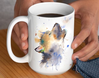 Wolf Mug, Howling Wolf Mug, Wolf Pup, Coffee Cup, Wolf Cub, Howling Wolf, Drinking, Tea Cup