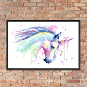 Unicorn print, poster, Rainbow unicorn watercolor, nursery wall, unicorn decor, party, unicorn birthday, unicorn nursery, girls art, image 3