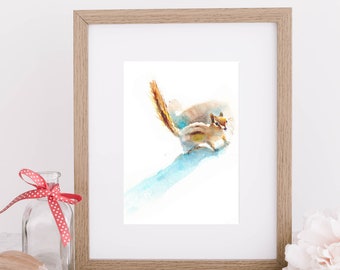 Chipmunk Watercolor Woodland Animal, Watercolor Chipmunk Print, Forest Animals Print, Chipmunk Wall Art, Nursery Wall Art, Animal Print