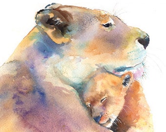 Lion Cub Watercolor Print, , Poster, Lion Art, Lion, Lion Poster, Large,  Big Cat Art, Safari, Female Lion, Zoo Animal Nursery art