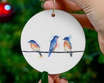 Bluebird Ornament | Christmas Ornament | Bird Ornament | Ceramic Ornament | Bird Art | Bird Painting | Gift for Her | Christmas Gift |