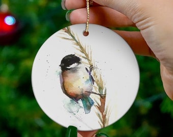 Chickadee ornament, black-capped chickadee, Carolina chickadee, realistic bird ornament for Christmas tree, birdwatcher gift, nature lover