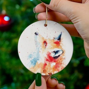 Fox ornament, sitting fox, red fox, realistic wildlife ornament, fox decor, fox gift, fox Christmas ornament, personalized, nature gift image 1