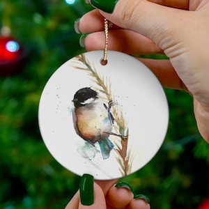 Chickadee ornament, black-capped chickadee, Carolina chickadee, realistic bird ornament for Christmas tree, birdwatcher gift, nature lover