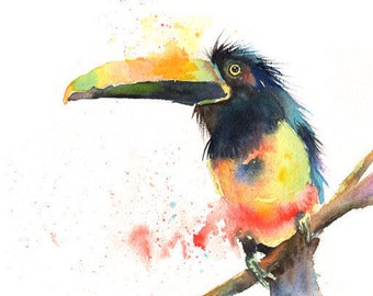 Toucan Bird Print, Canvas, Poster, Toucan Wall Art, Poster, Toucan Print, Toucan Watercolor, Tropical Parrot Decor-Large-Kids Room Bedroom