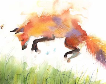 Fox Print, Fox , Fox Poster, Fox Art, Fox Watercolor, Fox Wall art, Fox, Red Fox, jumping fox, fox nursery art, Wall Art, fox gift
