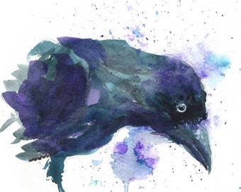 Crow Watercolor Print, Canvas, Poster, Raven Art, Raven Watercolor, Bird Decor, Raven Wall Art, Large Format, Crow Poster, Halloween Print