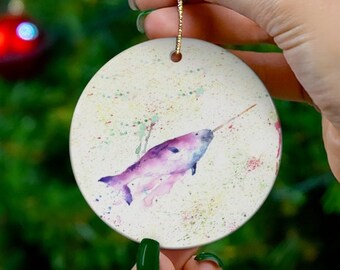 Narwhal Ceramic Christmas Ornament
