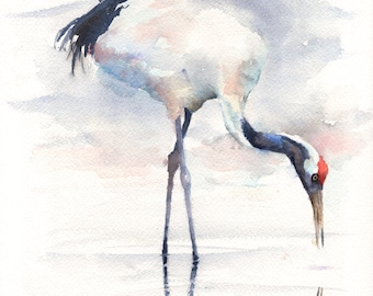 Sandhill Crane Print, , Poster, Aquarel, Kunst, Kunst aan de muur, Bird Print, Decor, Bird Gift Verjaardag, Crane Illustratie, Crane Schilderij