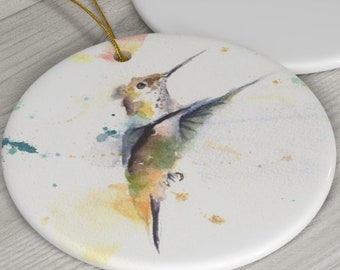 Hummingbird Ornament | Christmas Ornament | Bird Ornament | Wooden Ornament | Hummingbird Artwork | Bird Painting | Christmas Gift for Her