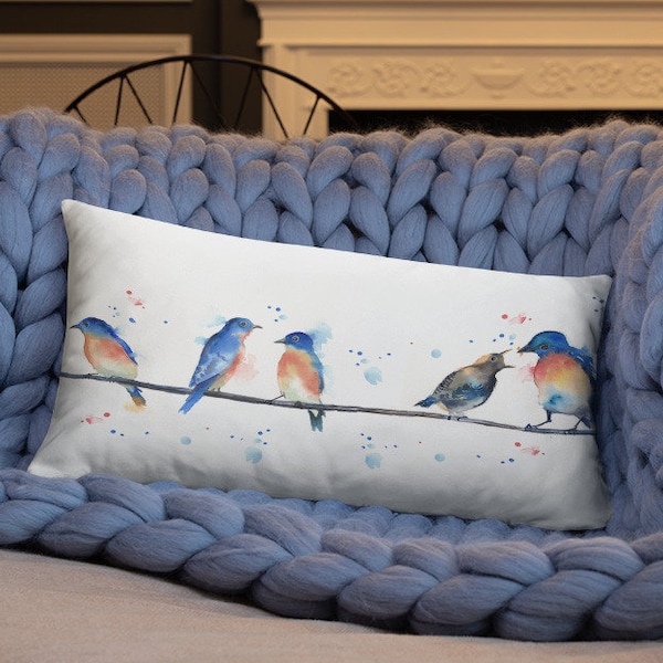 Almohada Bluebird, almohada decorativa, almohada de tiro, almohada de animales, almohada de pájaro, almohada decorativa, decoración del hogar, regalo de bienvenida, decoración de pájaros