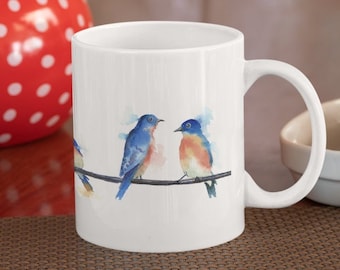Bluebirds on a Wire Mug 11oz, Popular Bluebird Mug, Bird Cup, Bird Lover Gift, Gift for Bird Watcher