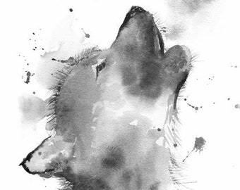 Wolf Art, Wolf Print, , Poster, Wolf Watercolor, Black and White, Howling Wolf, Wolf Cub Art, Wildlife Print, Woodland Nursery