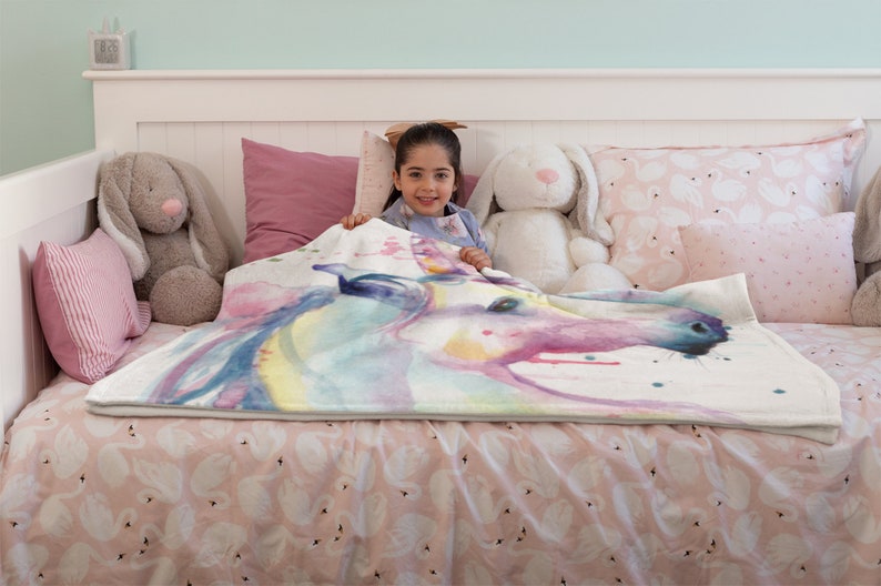 Unicorn Sherpa Fleece Blanket Kids Children Fantasy Theme Nursery Decor 50 x 60 image 2