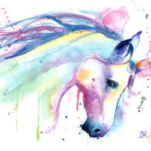 Unicorn print, poster, Rainbow unicorn watercolor, nursery wall, unicorn decor, party, unicorn birthday, unicorn nursery, girls art, image 2