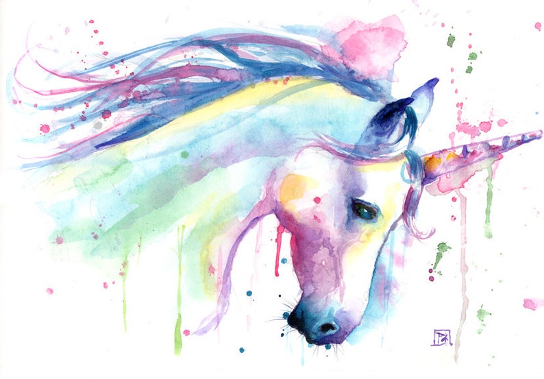 Unicorn print, poster, Rainbow unicorn watercolor, nursery wall, unicorn decor, party, unicorn birthday, unicorn nursery, girls art, image 2
