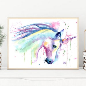 Unicorn print, poster, Rainbow unicorn watercolor, nursery wall, unicorn decor, party, unicorn birthday, unicorn nursery, girls art, image 5